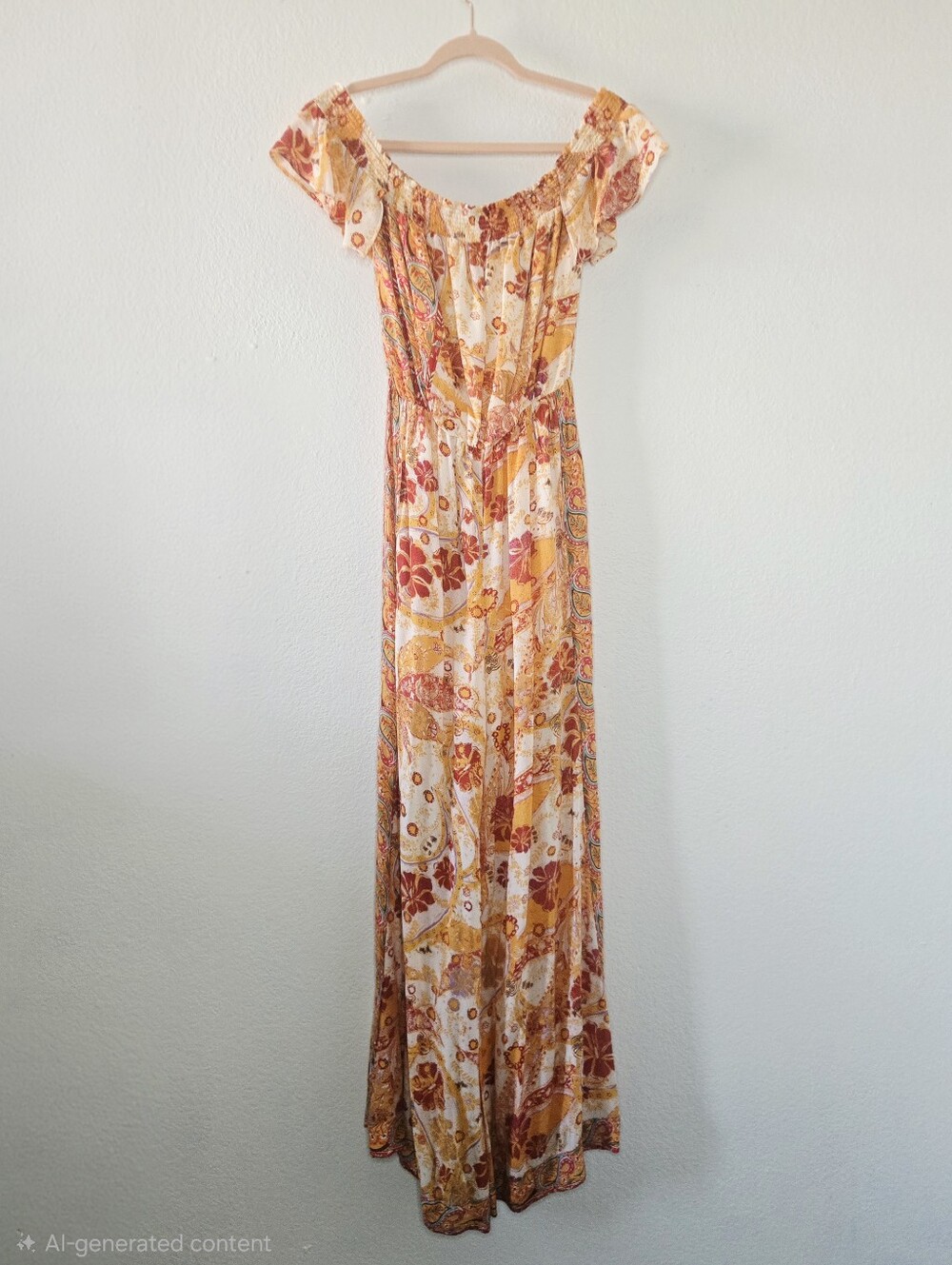 Free People Carmen Wide Leg Off The Shoulder Jumpsuit Boho Floral Paisley XS